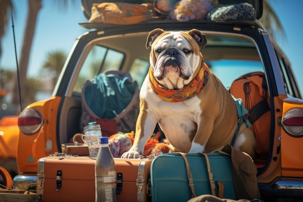 Dog travel by car road trip Generative AI