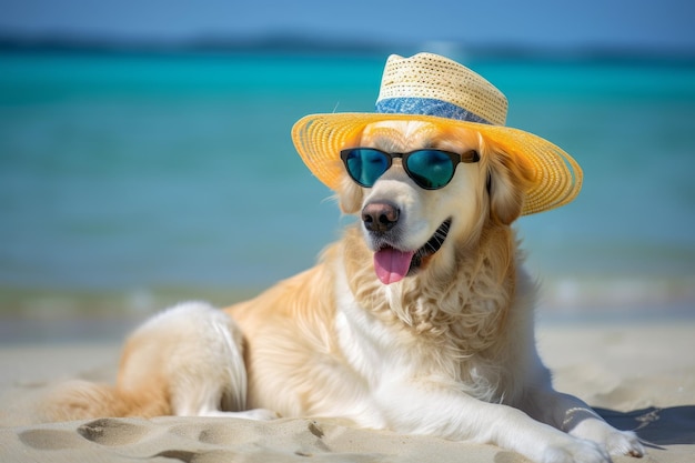 Dog on vacation Summer sea beach