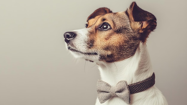 Photo dog wearing a bow tie looking charming and elegant pet doggy studio friends happy high quality sharp imagesgraphicillustration