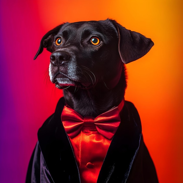 Photo a dog wearing a bow tie and a suit with a bow tie