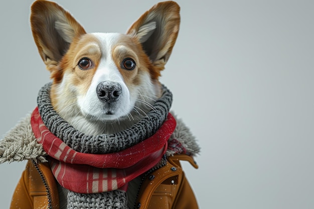 Photo dog wearing a coat with scarf