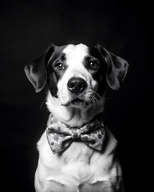 Photo a dog wearing a colorful bow tie posing with a proud expression