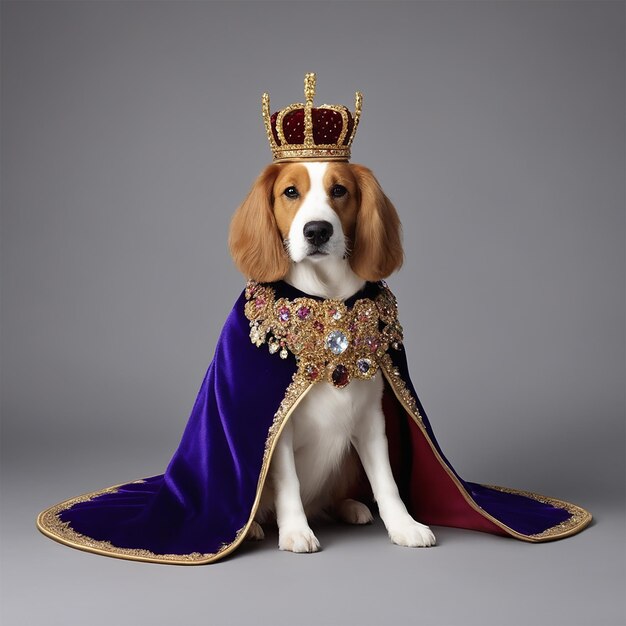 a dog wearing a crown and a crown with a crown on it