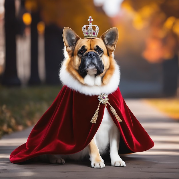 a dog wearing a crown is wearing a crown.