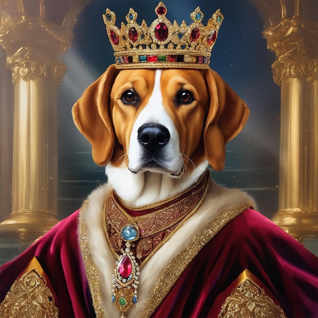 a dog wearing a crown with a gold crown on it