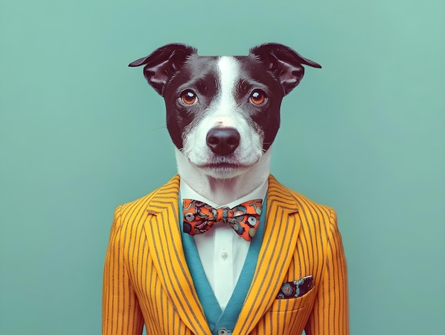 dog wearing an elegant suit vintage retro style