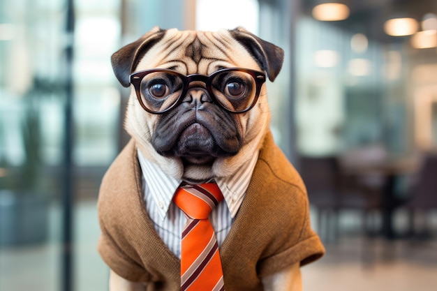 a dog wearing glasses and a suit