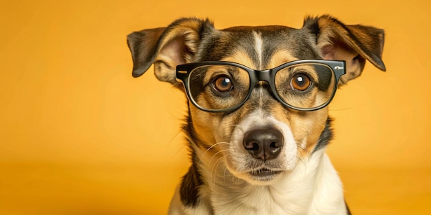 Photo a dog wearing glasses that says the name dog