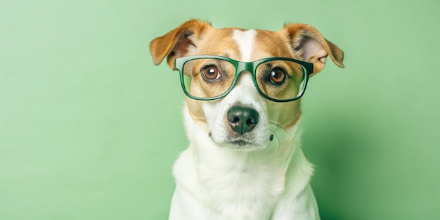 Photo a dog wearing glasses with a green background