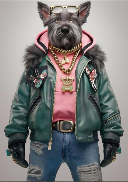 Photo a dog wearing a jacket with a fur collar and a fur collar