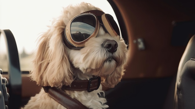 A dog wearing a pair of aviator goggles