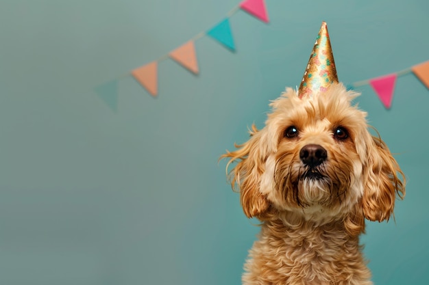 Photo a dog wearing a party hat