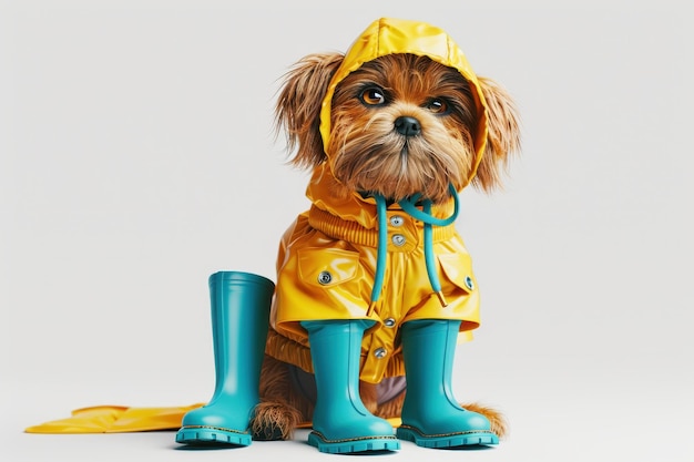 Photo dog wearing a raincoat and boots