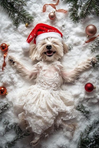 Photo a dog wearing a santa hat is wearing a santa hat