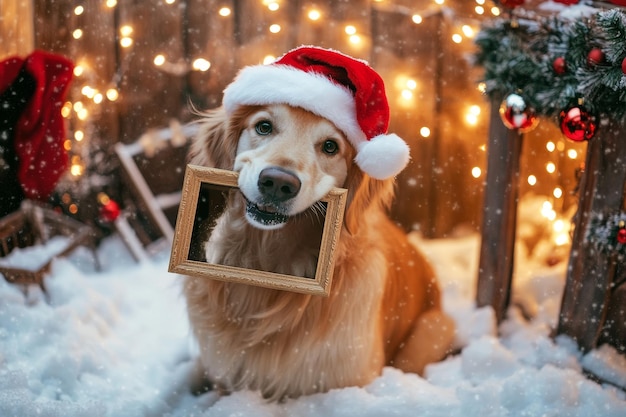 a dog wearing a santa hat is wearing a santa hat