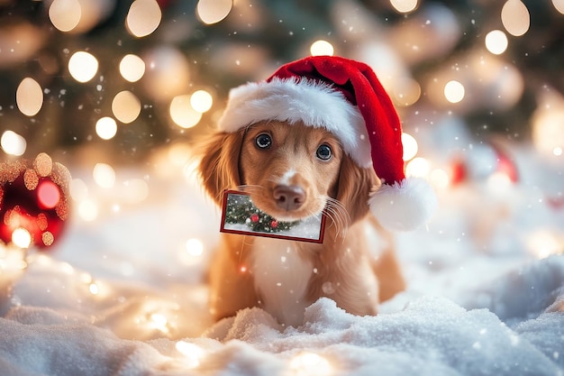 a dog wearing a santa hat is wearing a santa hat