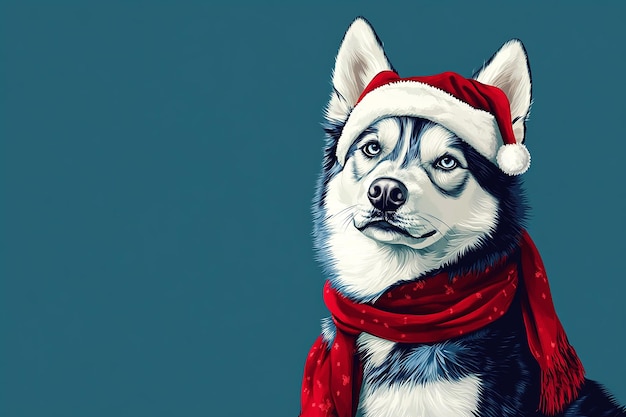 Photo a dog wearing a santa hat and scarf