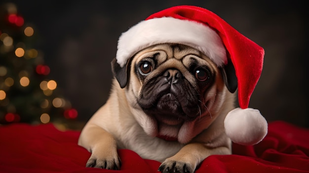 Dog wearing a Santa Hat