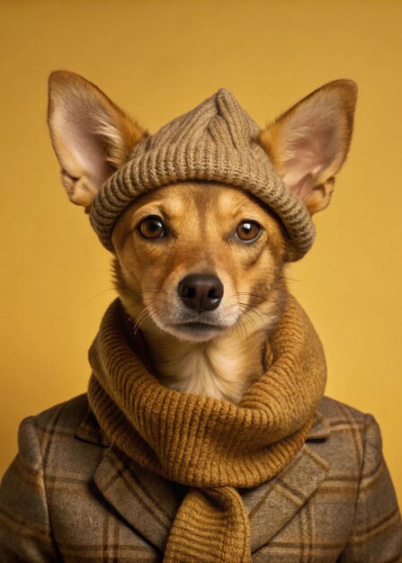 Photo a dog wearing a scarf that says  the dog is wearing a hat