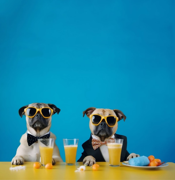 Dog wearing suit and drinking wine on Dog day