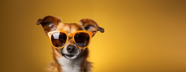 Photo dog wearing sunglasses happy dog with sunglasses portrait of smiling dog wearing sunglasses happy pet concept