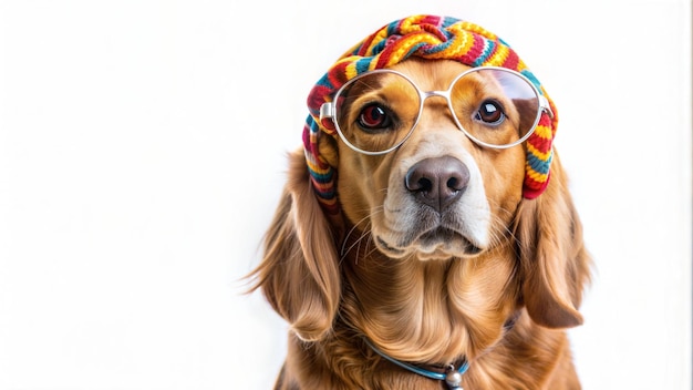 dog wearing sunglasses and hat