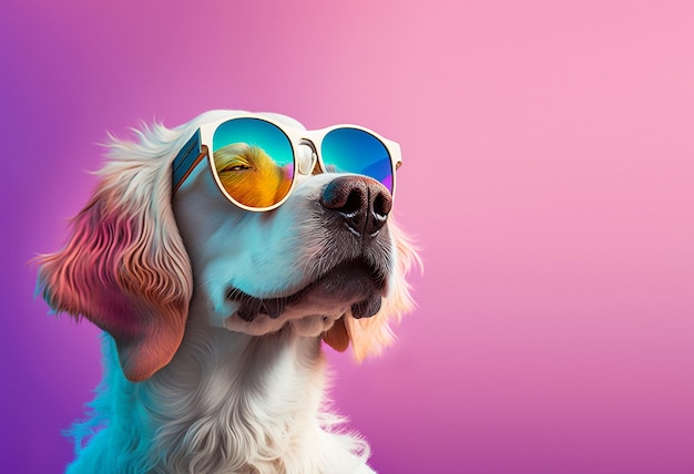 A dog wearing sunglasses and a pink background with the word dog on it.