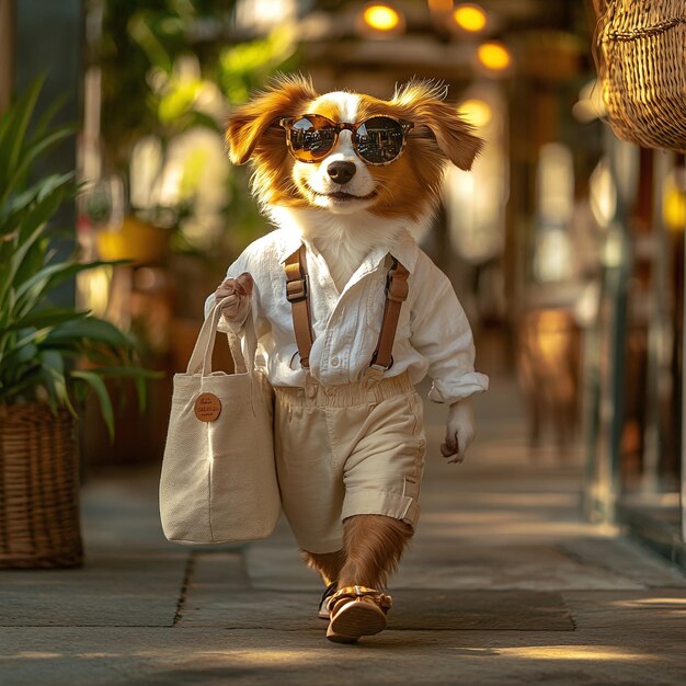 a dog wearing sunglasses and a shirt with a shirt that says dog on it