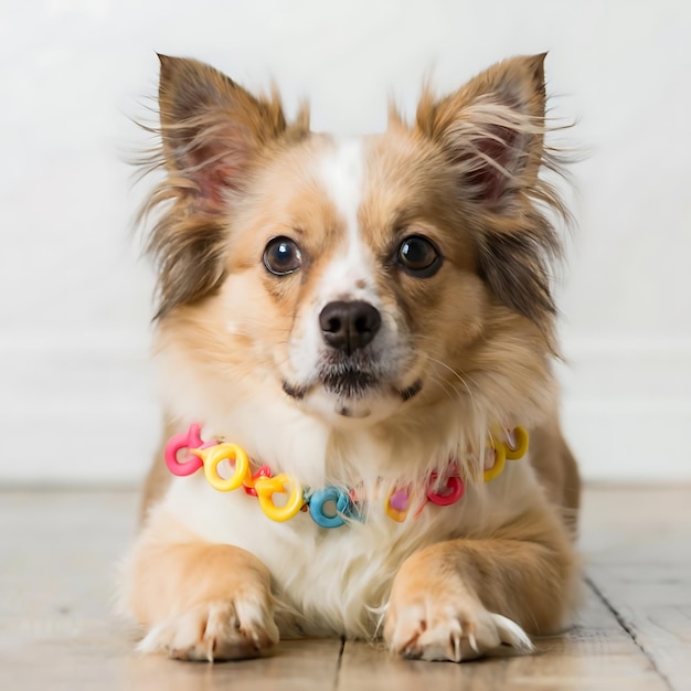 a dog wearing a tag that says the number on it AI Generated