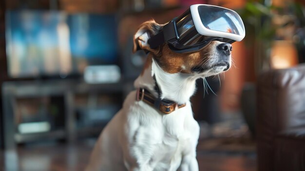 Photo a dog wearing vr goggles