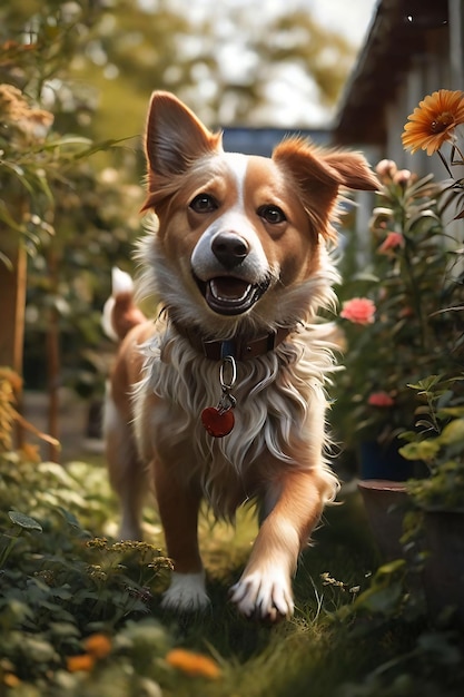 Dog which playing in a garden Ai Generative