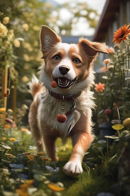 Dog which playing in a garden Ai Generative