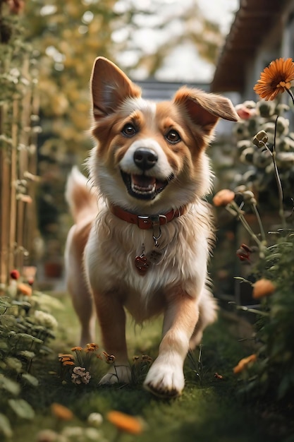 Dog which playing in a garden Ai Generative