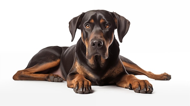 The dog on white background or Canis lupus familiaris on white background