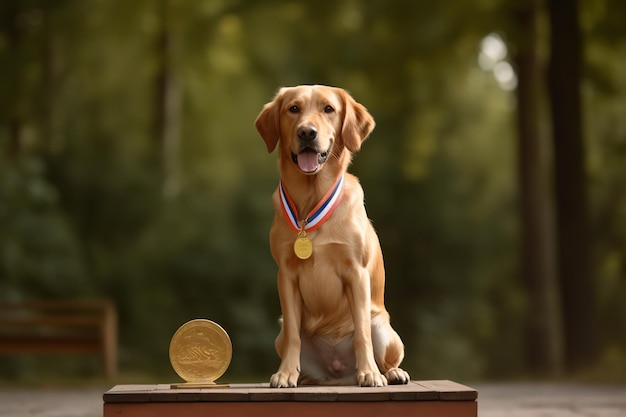 dog with a 1st prize trophy