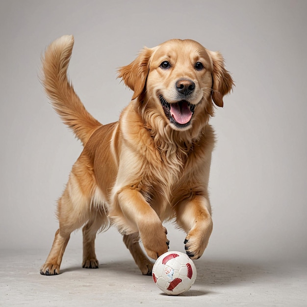 a dog with a ball that has the word dog on it