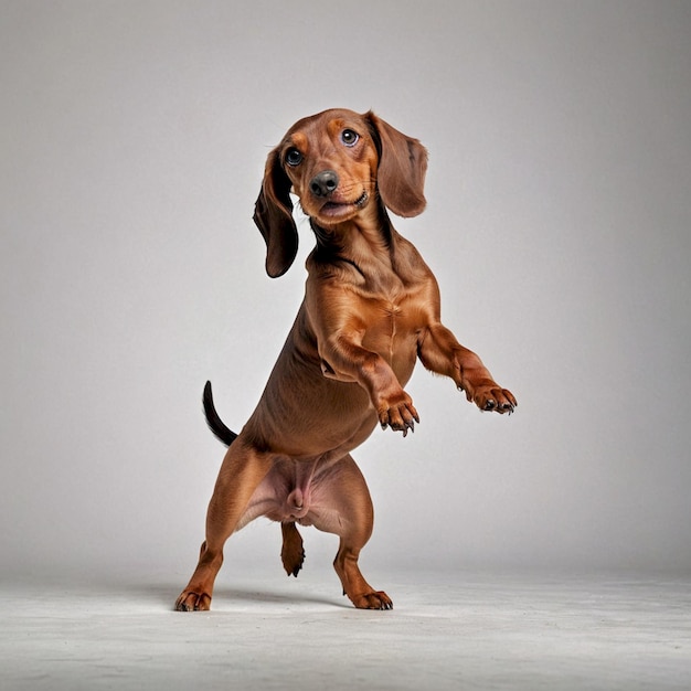 a dog with a big floppy ear is standing on a white background