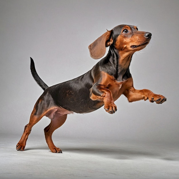 a dog with a big floppy ear is standing on a white background