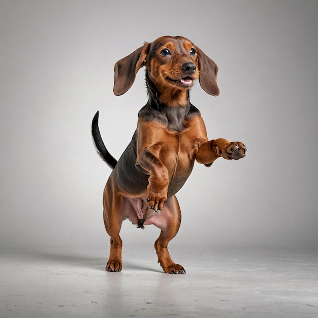 a dog with a big floppy ear is standing on a white background