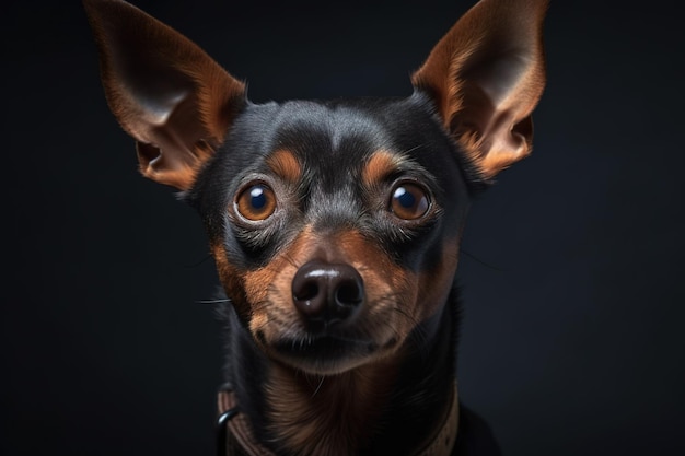 A dog with a black background and a black background