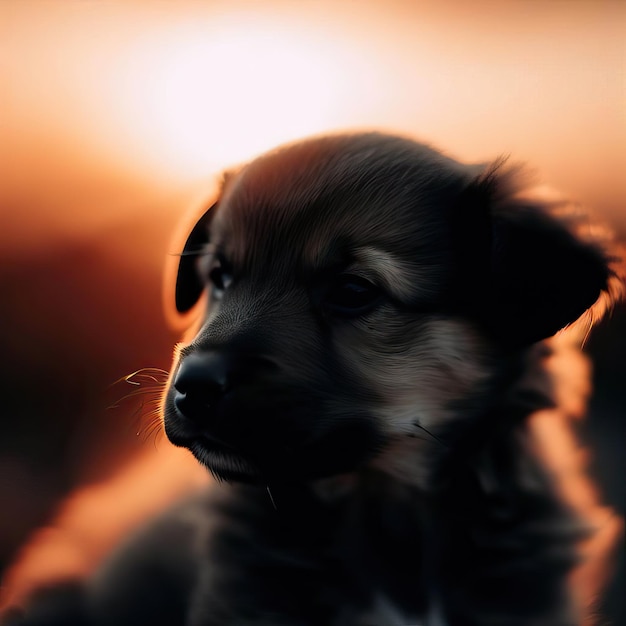 a dog with a black face and a sunset in the background Generative AI