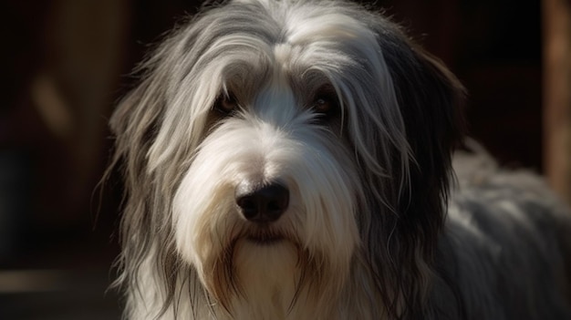 A dog with a black nose and a white face