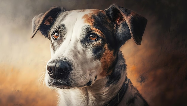 A dog with a black and white face and brown spots on its face