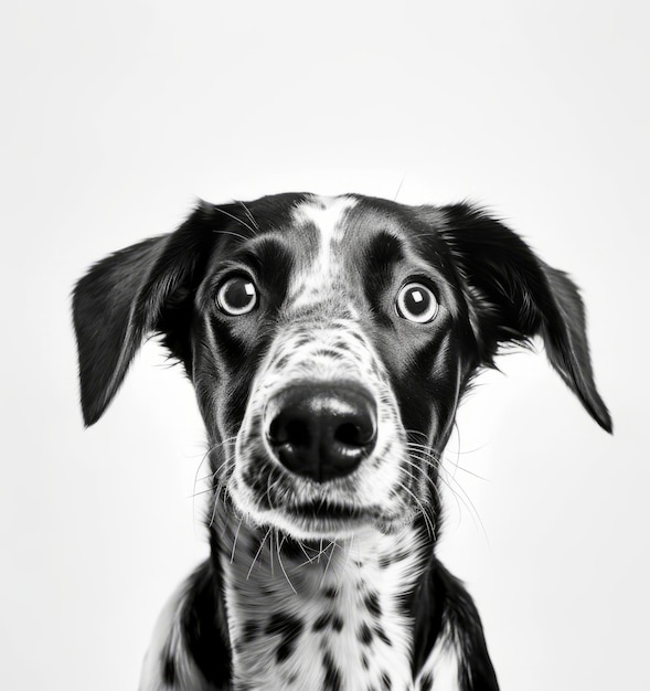 A dog with a black and white face and a white spot on its face.