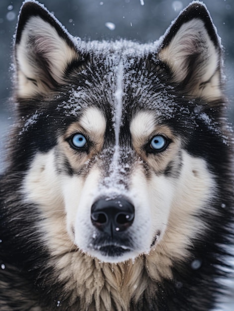 A dog with a blue eye and a white nose