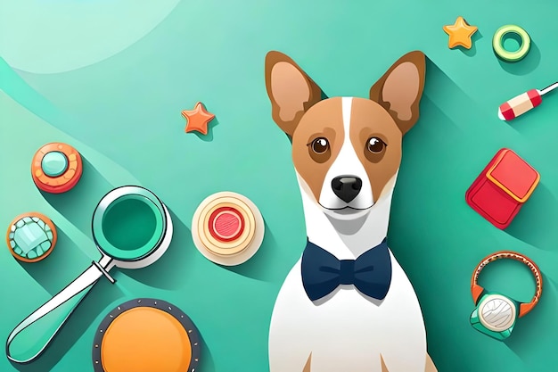 A dog with a bow tie and a magnifying glass.