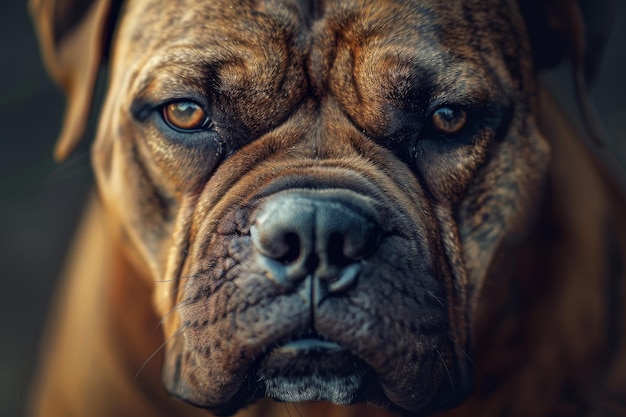 A dog with a brown and black face is staring at the camera