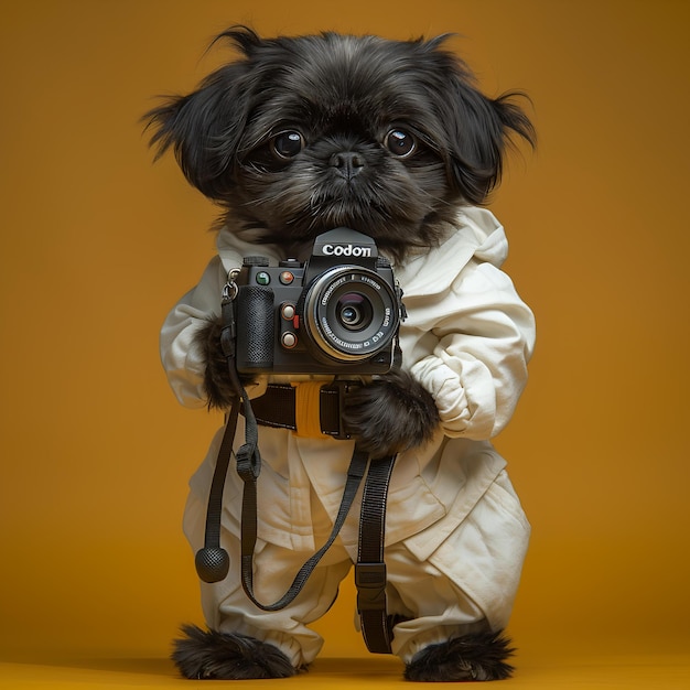 Photo a dog with a camera and a camera on it