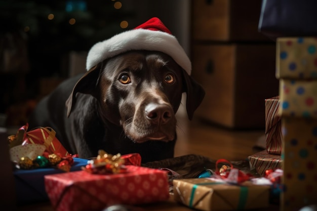 Dog with Christmas Presents