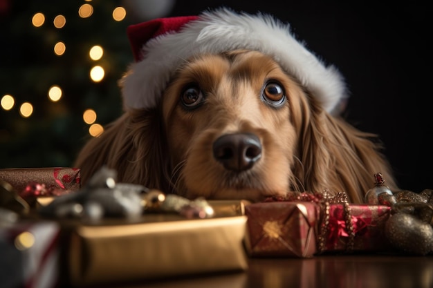 Dog with Christmas Presents